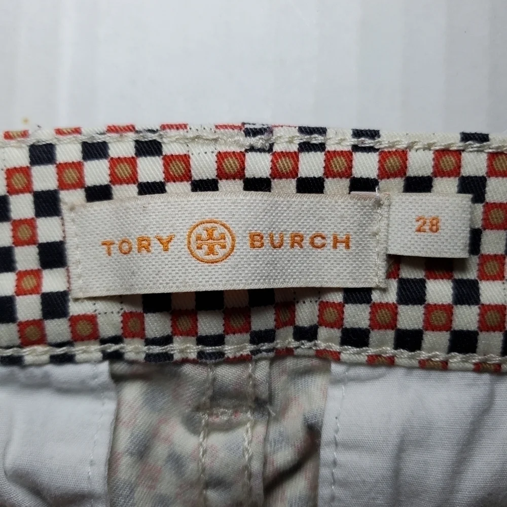 Tory Burch Pants Womens 28 Red Black Check Cropped Stretch Side Zip